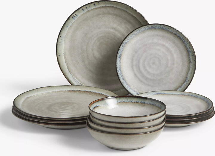 John Lewis Partners Swirl Contrast Rim Stoneware Dinnerware Set