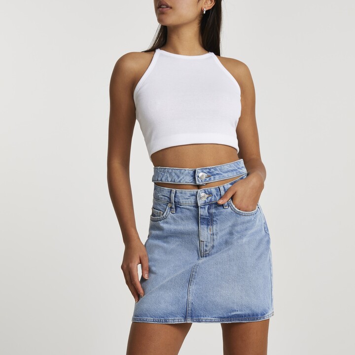River Island Womens Denim double waistband skirts ShopStyle