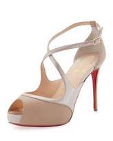 Thumbnail for your product : Christian Louboutin Mira Bella Crisscross Platform Red Sole Sandal, Nude