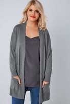 Thumbnail for your product : Yours Clothing YoursClothing Plus Size Womens Fine Knit Edge To Edge Rib Trim Cardigan Pockets