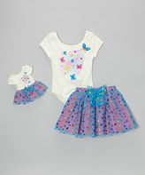 Thumbnail for your product : Dollie & Me Ivory & Blue Butterfly Tutu Set & Doll Outfit - Girls
