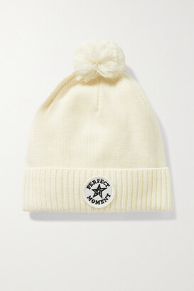 Perfect Moment Patch Ii Pompom-embellished Appliquéd Wool Beanie - White