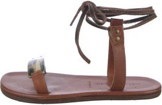 Avec Modération Leather Gladiator Sandals Brown Wrap-Around Straps & Tie Closures Size not listed, estimated from measurements. Unfortunately, due to restrictions, this item may not be eligible for shipping in all areas.