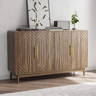 Sideboard Buffet Cabinet With Storage,Carved 4 Door Sideboard,Multifunctional Accent Cabinet With Adjustable Layer Board For Living Room, Entryway, Ha