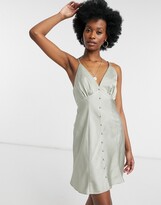 Thumbnail for your product : ASOS DESIGN satin button through mini cami slip dress in olive