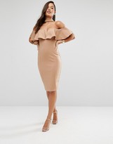 Thumbnail for your product : Rare London Bardot Frill Plunge Pencil Dress With Choker Detail