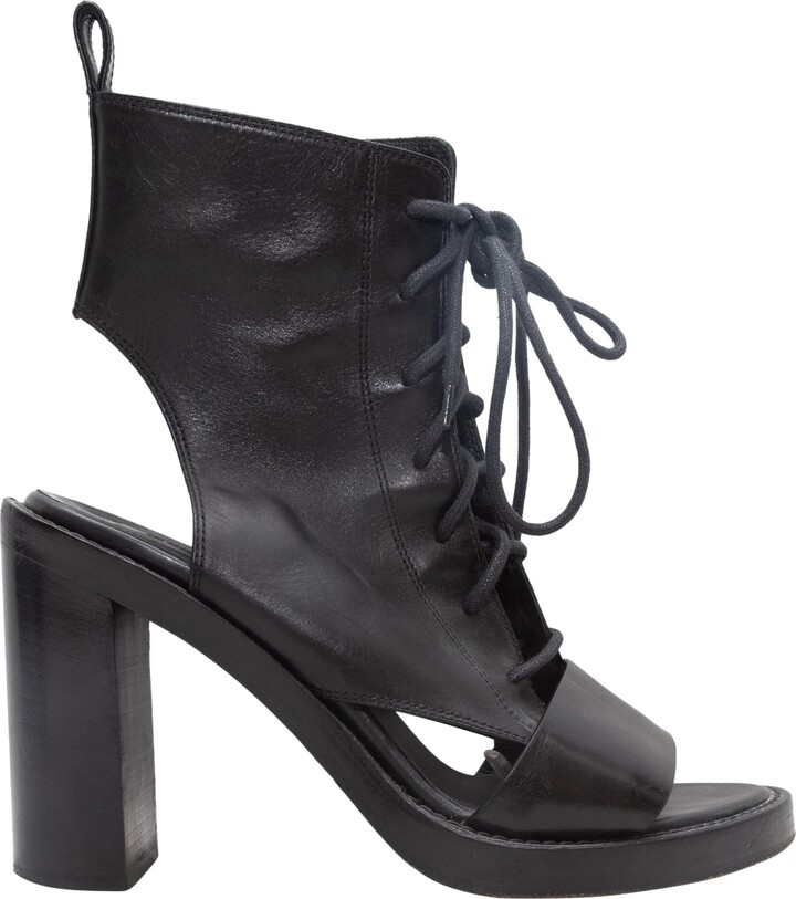 Ann Demeulemeester Black Lace-up Heeled Leather Sandals Size 37