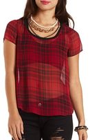 Thumbnail for your product : Charlotte Russe Plaid Chiffon High-Low Top