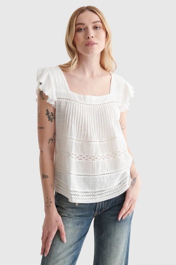 lucky brand eyelet peasant top