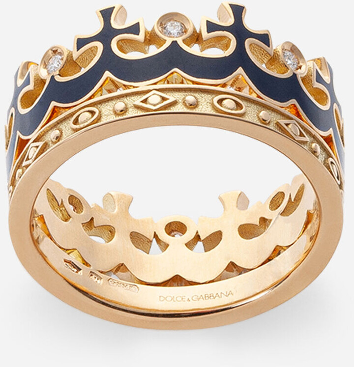 Dolce & Gabbana Crown yellow gold ring with green enamel crown and diamonds  - ShopStyle Jewelry
