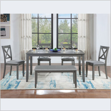 Latitude Run 6 Piece Kitchen Dining Set with Rectangular Wooden Table 4 Upholstered Chairs and Bench for Comfortable and Elegant Family Meals