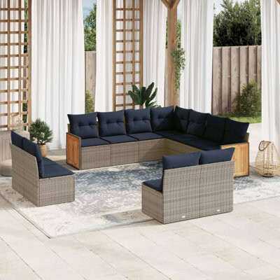 Latitude Run 12 Piece Patio Sofa Set With Cushions Gray Poly Rattan
