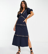 Thumbnail for your product : ASOS Tall Tall Lace insert midi dress with flower embroidery in navy