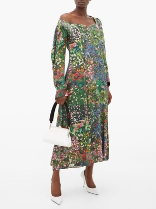 Natasha Zinko Off-shoulder Floral-print Satin Dress - Multi