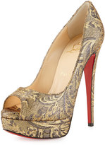 Thumbnail for your product : Christian Louboutin Lady Peep Brocade Red Sole Pump, Bronze
