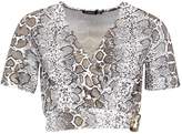 Thumbnail for your product : boohoo Petite Snake Print Buckle Detail Cropped T-Shirt