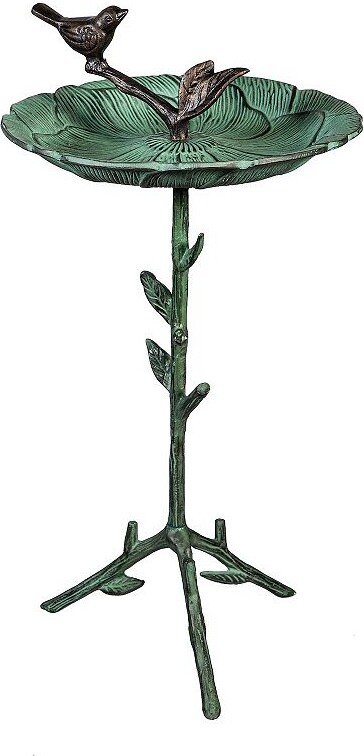Evergreen 12" Metal Green Bird Bath With Stand