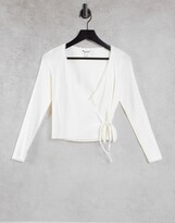 Thumbnail for your product : Monki Nadja organic cotton wrap jersey cardigan in off white