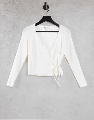 Monki Nadja organic cotton wrap jersey cardigan in off white
