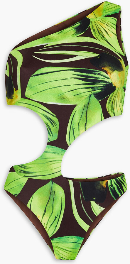 Louisa Ballou Carve one-shoulder cutout printed swimsuit