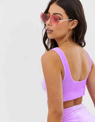ASOS DESIGN fuller bust mix and match velvet supportive crop bikini top dd-g in lilac