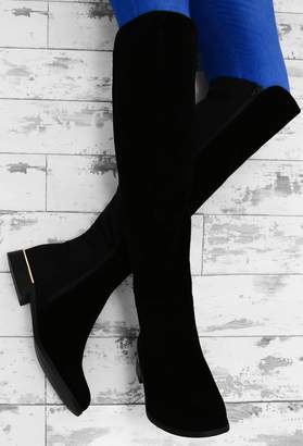 Pink Boutique Best Foot Forward Black Faux Suede Knee High Boots