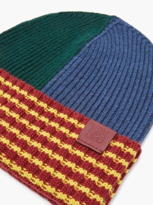 Loewe Anagram-patch Striped Wool Beanie Hat - Multi