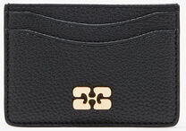 Ganni Card Holder in Grained Black with Gold