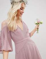 Thumbnail for your product : ASOS Design DESIGN pleated panelled flutter sleeve maxi dress with lace inserts