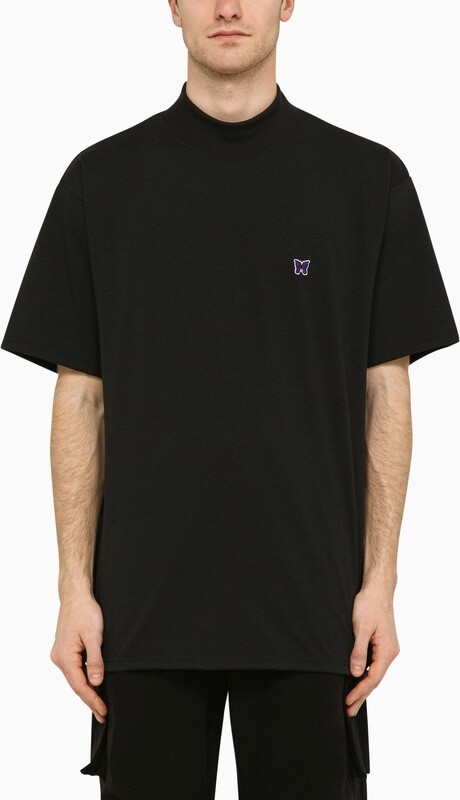 Needles Black stand-up collar t-shirt with embroidery