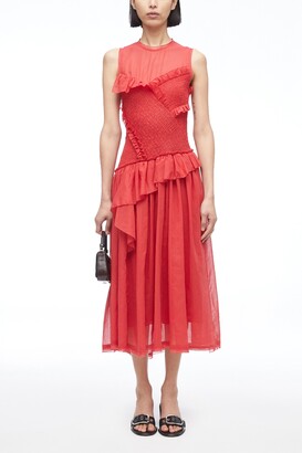 Cotton Voile Sleeveless Midi Dress in apple red