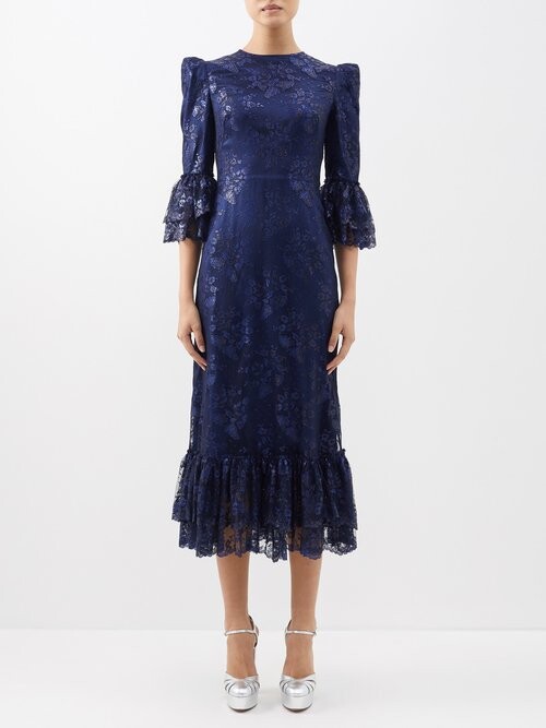 The Vampire's Wife The Falconetti Floral-lace Silk Dress - Navy - ShopStyle
