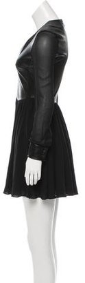 Saint Laurent Leather-Accented Silk Dress
