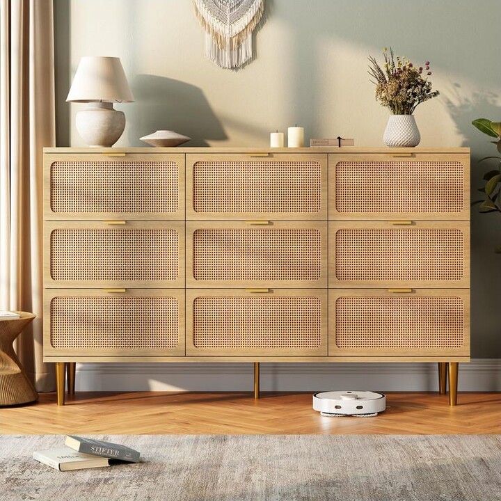 Gaomon Rattan 9 Drawer Dressers for Bedroom