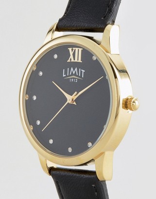Limit Black Face & Leather Watch 6207.37