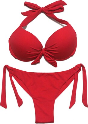  Firpearl Womens Red Bandeau Swim Tops Halter Push Up