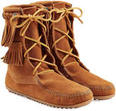 Minnetonka Double Fringe Tramper Suede Boots with Studs