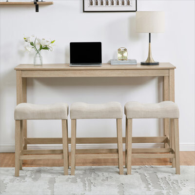 4 Piece Bar Table Set with Power Outlet,Bar Table Set with Chairs,Sofa Bar Table with Stools,Behind Couch Table with 3 Padded Stools for Living Room,D