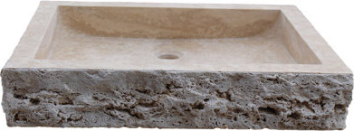 TashMart Chiseled Stone Rectangular Vessel Bathroom Sink