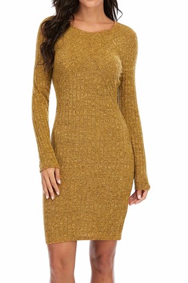 SamPing Women's 2020 Casual Crew Neck Long Sleeve Stretchy Bodycon T-Shirt Dress L Yellow