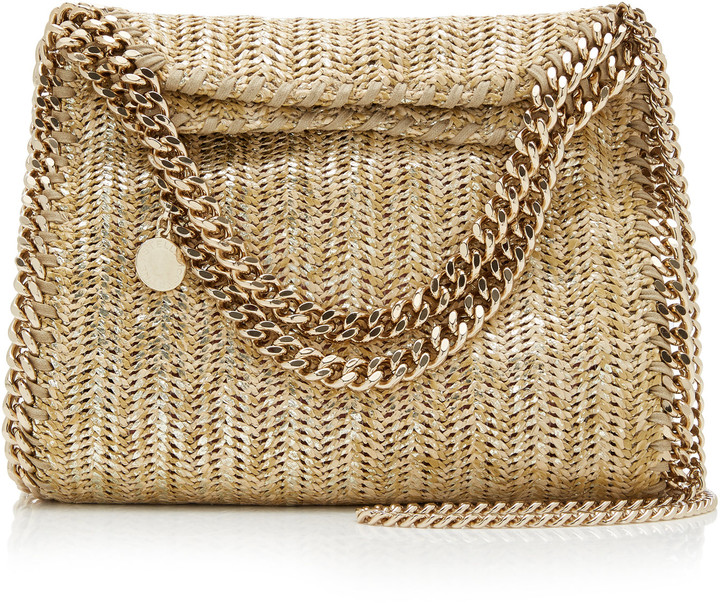 stella mccartney mini falabella metallic woven crossbody bolsa