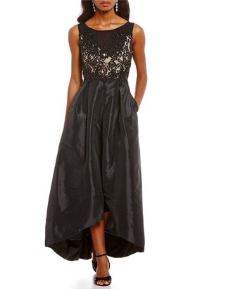 Sangria Lace Bodice High Low Gown