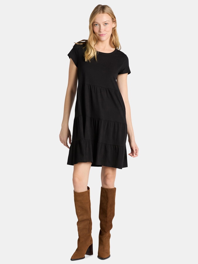 Time and Tru Women’s and Women’s Plus Tiered Cotton Mini Dress, Sizes XS-4X