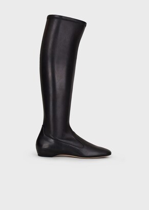 stretch leather thigh high boots