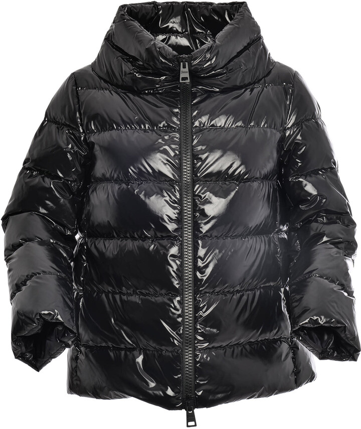 black puffer shiny jacket
