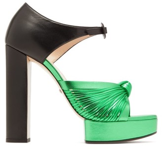 Gucci Crawford Knotted Metallic-leather Platform Sandals - Womens - Black Green