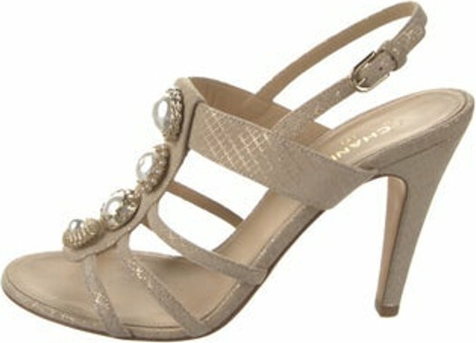 Chanel Pearl Accent Faux Pearl Accents Slingback Sandals - ShopStyle