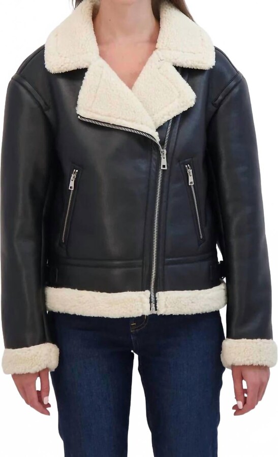 Sebby Faux Leather Shearling Moto Jacket In Black