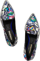 Thumbnail for your product : Nicholas Kirkwood Hula leather-trimmed printed twill point-toe flats