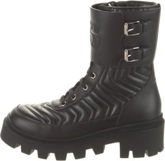 Gucci Running GG Logo Leather Combat Boots - ShopStyle